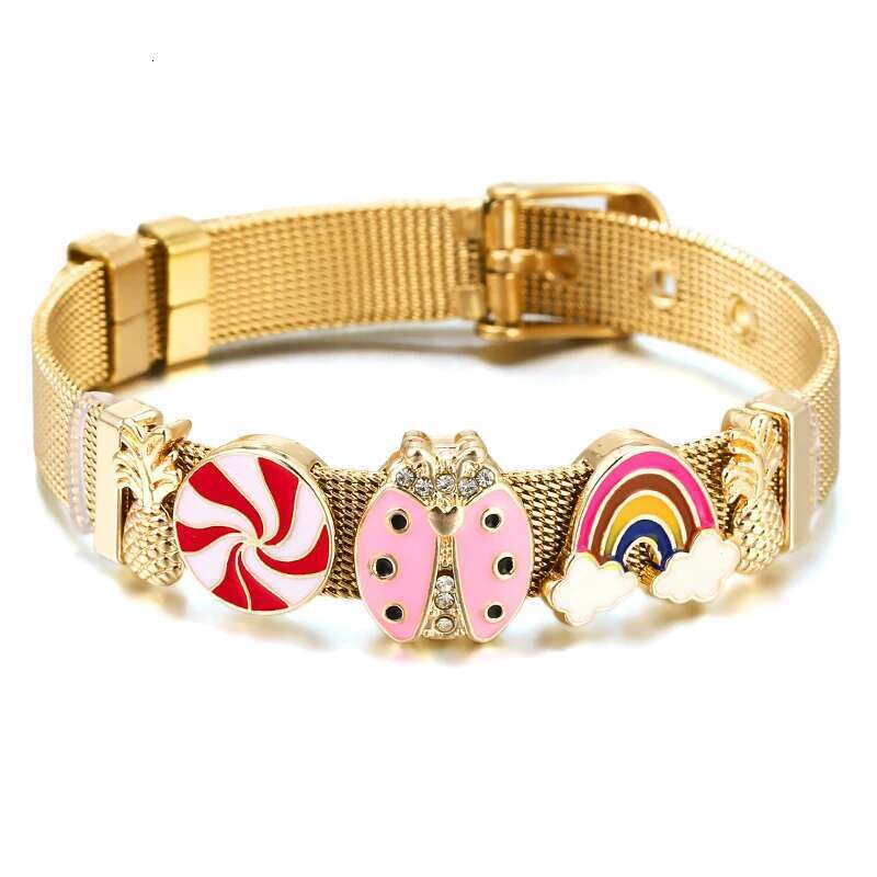 Hot Sale 10mm Rainbow Candy Beads Charm Bracelets DIY Stainless Steel Mesh Keeper Bracelets Mujer For Women Men Jewelry Gift