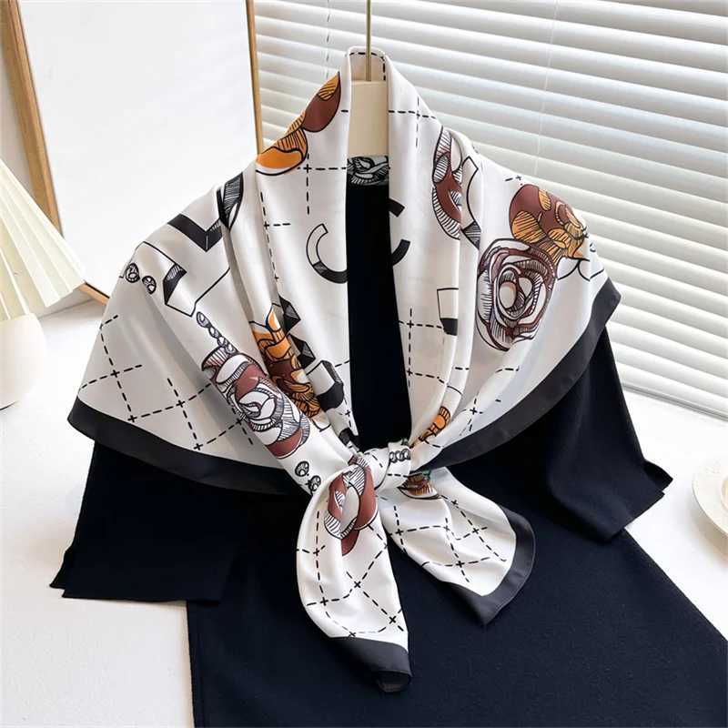 New Flower Designer Scarves Twill Silk Large Square Scarf Wen Travel Shawl scarf 90cm Luxury Brand Foard Bufandas X250319