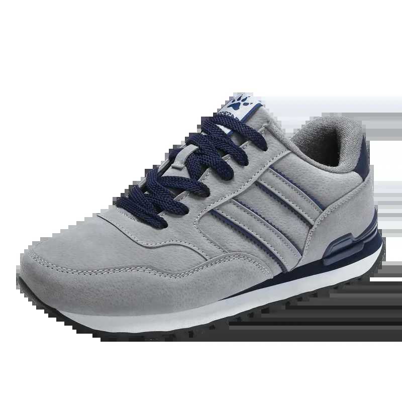 Autumn Men Sneakers Natural Pig Skin Material Male Trainers Outdoor Stylish Shoes Lace-up Flats Non-slip Rubber Sole Blue Grey Z250319