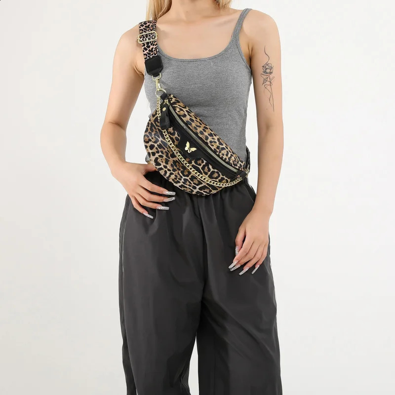 Leopard Print Waist Bag for Woman Fashion Chain Fanny Pack Phone Purse Quality Shoulder Crossbody Bags Lady Simple Chest Bag 250314