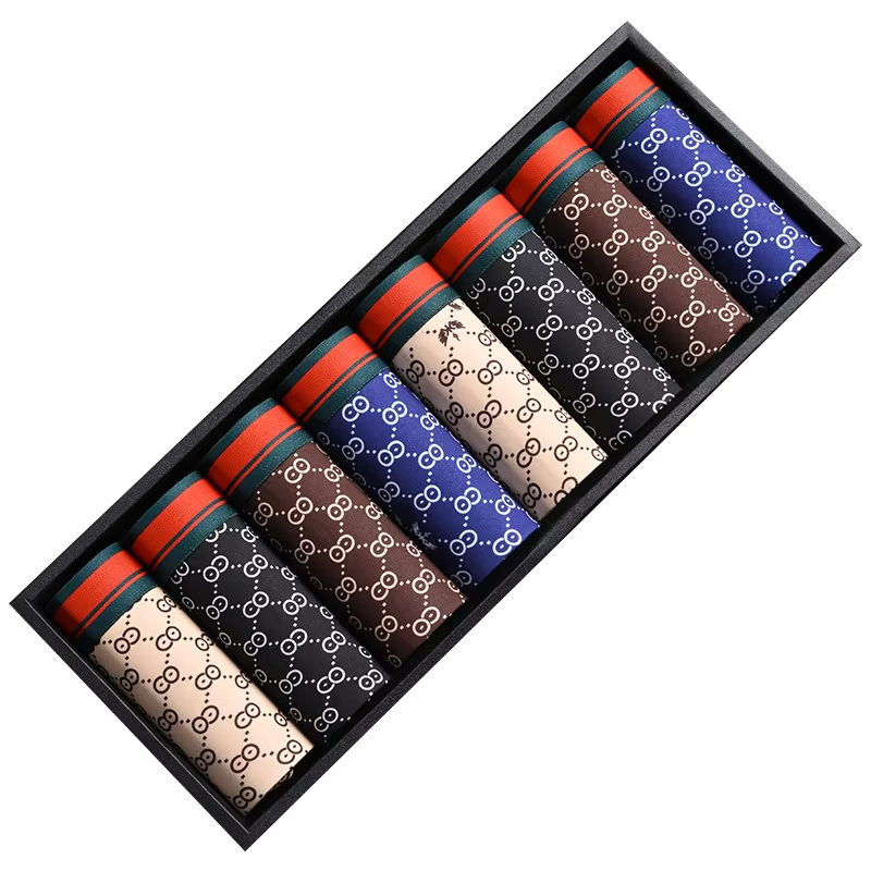 Underpants Comfort Fit Ice Silk Men's Boys' Shorts 8-Piece Set Featuring Wide Brim & Fun Prints For Plus Sizes