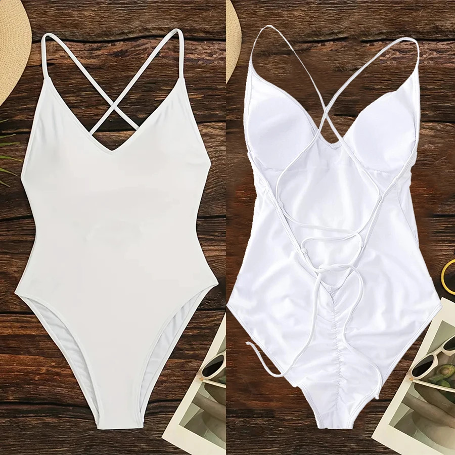 Sexy Swimsuit Solid Swimwear Women Adjustable straps Bathing Suit Bodysuit Backless Beach monokini Female Padded 2025 250317