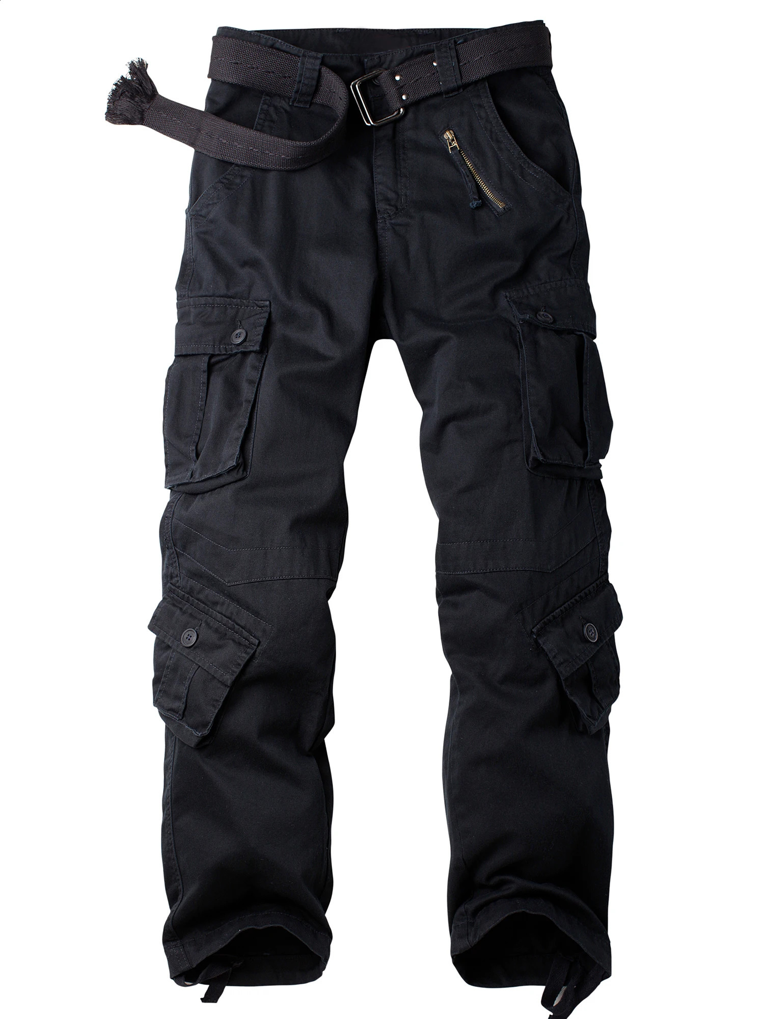AKARMY Mens Comfortable Cotton Work Pants by Versatile Strapless n Multi Pocket Trendy Hip Hop Skateboarding Style No Belt 250319