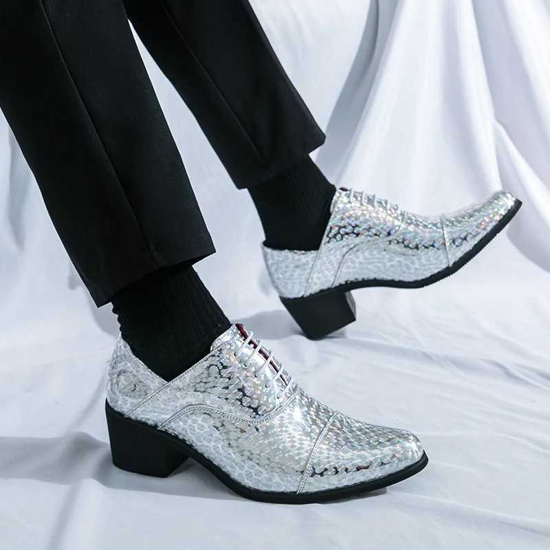 Luxury gold mens shoes elegant high-heeled leather shoes suitable for mens Pointed toe comfortable formal shoes Oxford shoesXJ250319