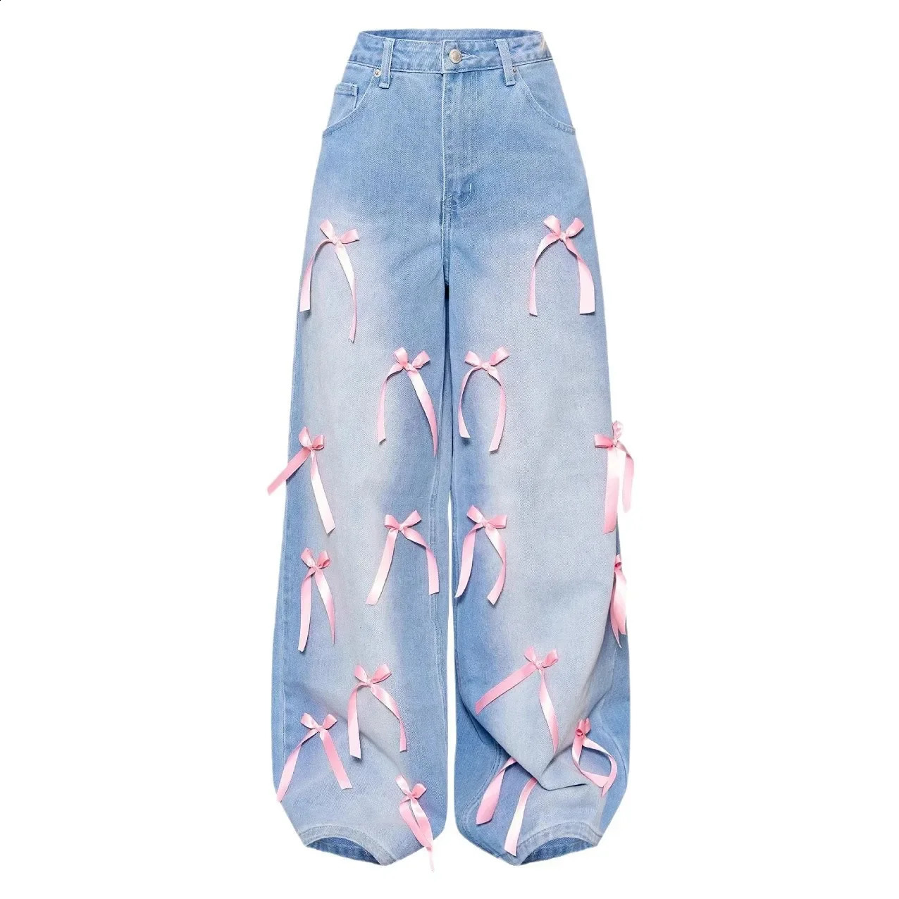 High waisted wide leg denim jeans for womens street style loose fitting bow tie pants from mainland China clothing 250319