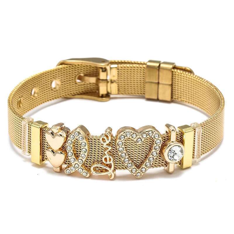 Stainless Steel Crystal Heart Love Beads Bracelets Original DIY Mesh Keeper Bracelets Bangles For Women Men Fashion Jewelry Gift