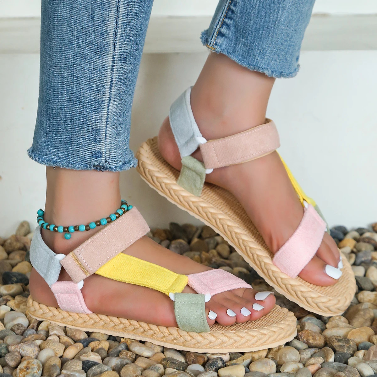 Womens fashion trend School Beach non-slip wear soft soled flat sandals 250318