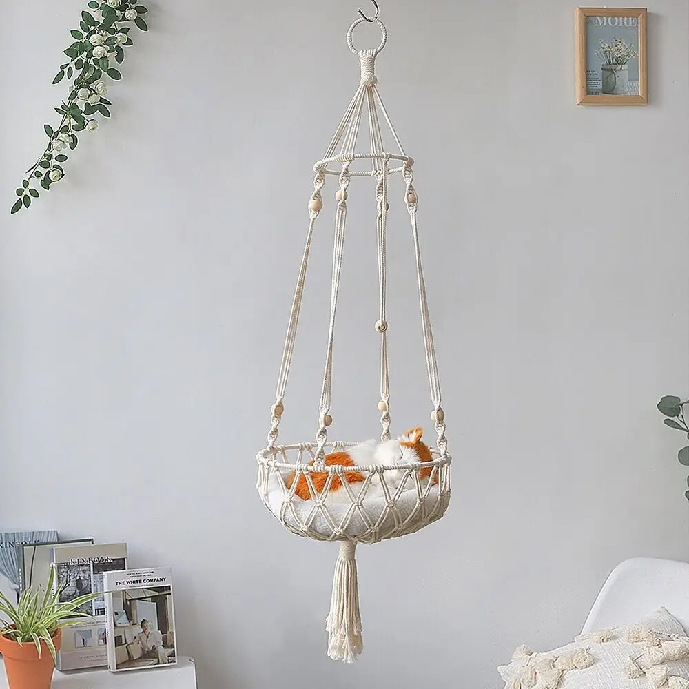 New Pet Hammock Cat Swing Hand Woven Cotton Rope Cats Hanging Basket Kitten Hanging String Den Indoor Pend Nest Pets Supplies