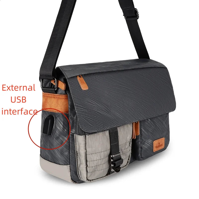 Retro Oxford Mens Shoulder Bag with Contrast Color Large Cross Body Bag and Multi functional Messenger Bag with External USB Interface 250318