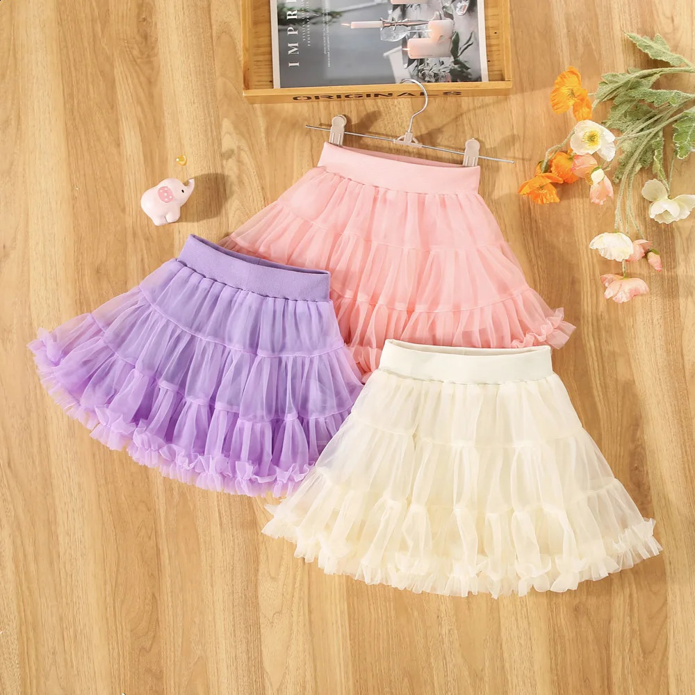 Summer girls baby skirt mesh pommel skirt pleated solid color sweet princess skirt all skirt pro-appropriation beach wind 250319