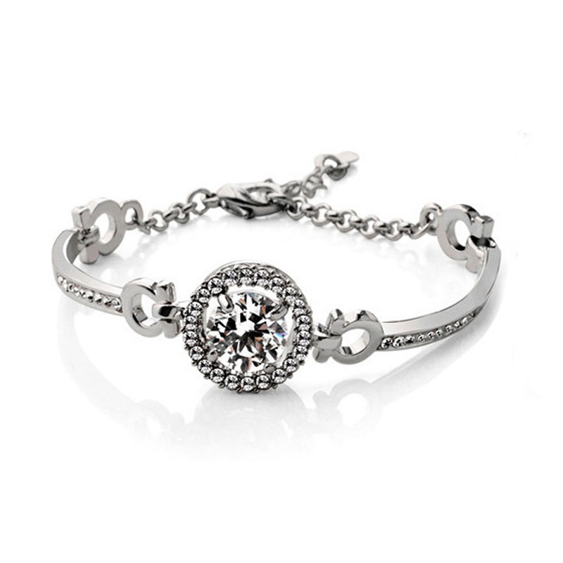 18K Rose Gold Silver Plated Austrian Crystal Charm Bracelet for Women Zirconia Bracelet Hand Chain Diamond Bracelets Wedding Jewelry Nice Gift Wholesa