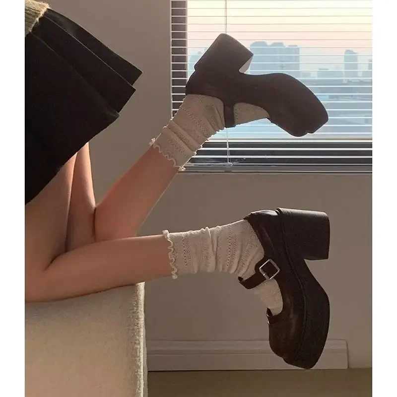 Black Super High Heels Mary Jane Shoes Women 2023 Gothic Shorty Platform Pump Womens Plus Ankle Buckle Party Lolita Shoes 42XJ250319
