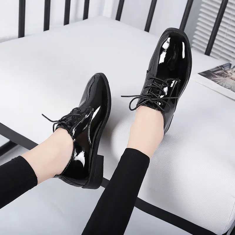 Autumn Women Oxford Flats Shoes 2023 Low Heel Black Student Single Shoes Office Outsole Casual Black Student Leather ShoesXJ250319