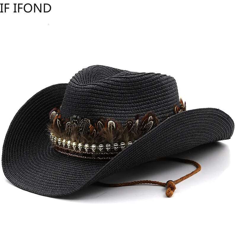Hand Made Straw Western Cowboy Hat For Women Men Summer Curg Brim Beach Sun Hats Panama Cowgirl Jazz Cap