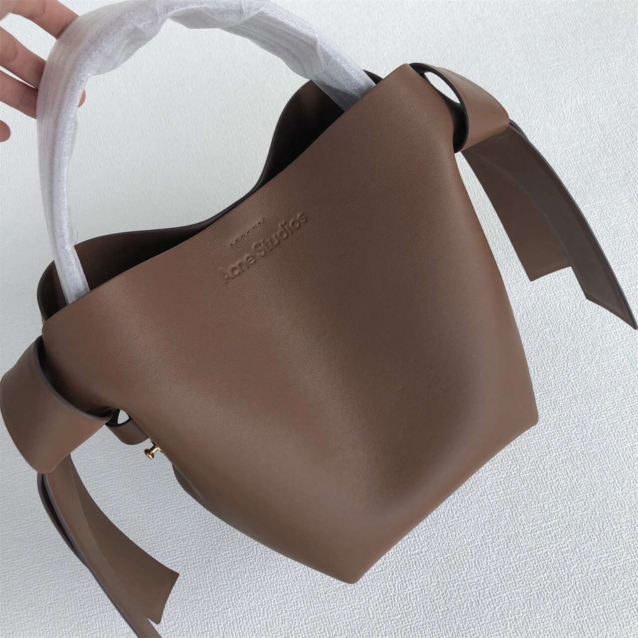 Acstudios Musubi Women's Genuine Leather Bow Commuter Simple Shoulder Crossbody Handbag Bucket Bag