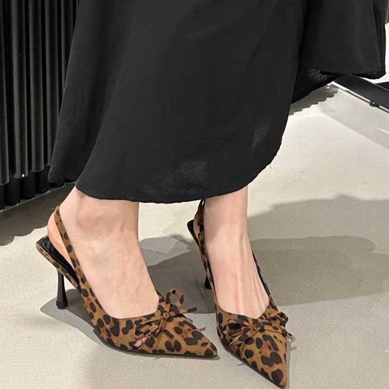 Leopard Print Summer Pointed Toe High Heels Womens Sandals Fi Sliding Mule Womens Party Dress ShoesXJ250319