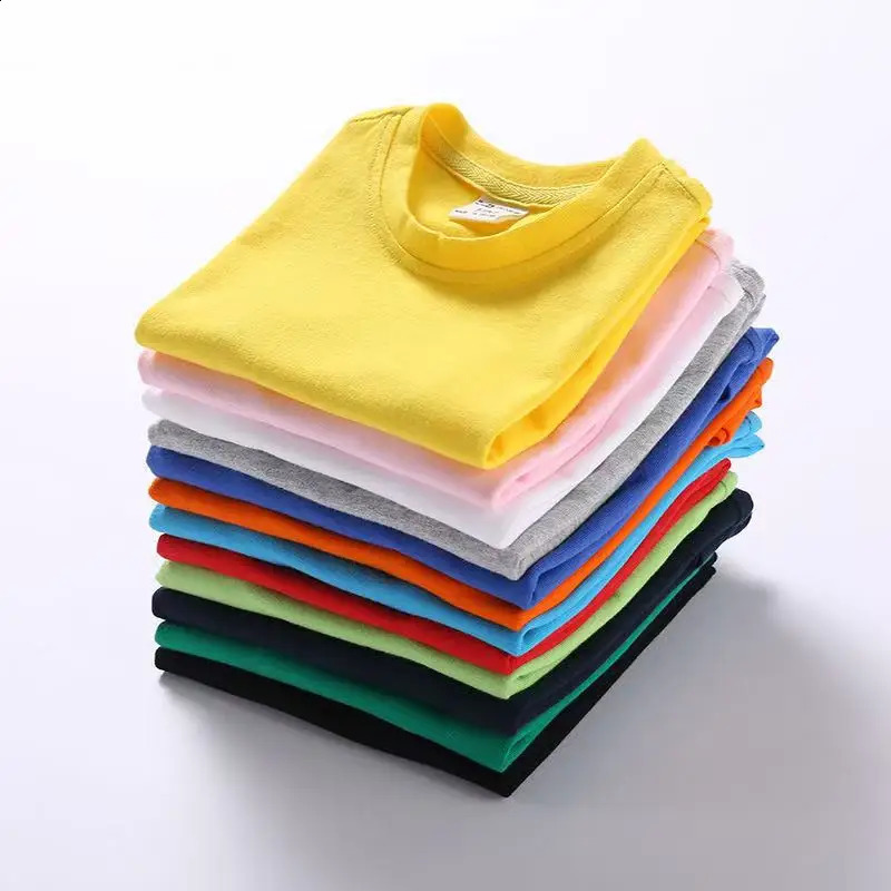 Summer Kids Basic T-shirt Boys Round Neck Tops Tee 2025 Children Short Sleeve tshirts Girls Solid Color Tees Wholesale Clothes 250319
