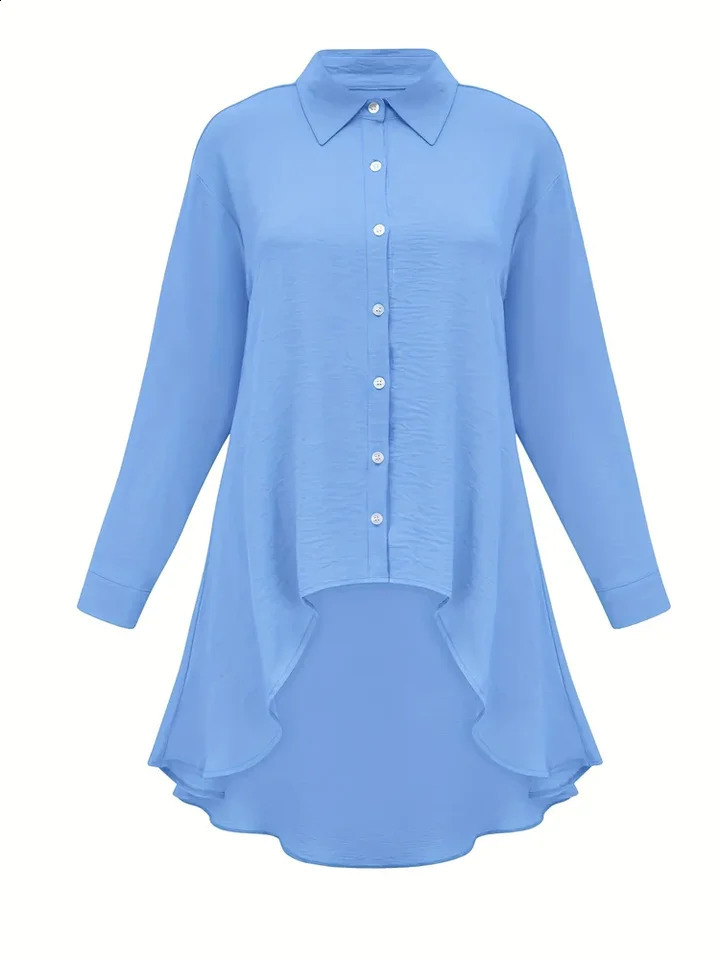 Plus Size SpringSummer Womens Solid Color Single Chest Collar Top Long Sleeve Loose Casual Shirt 250318