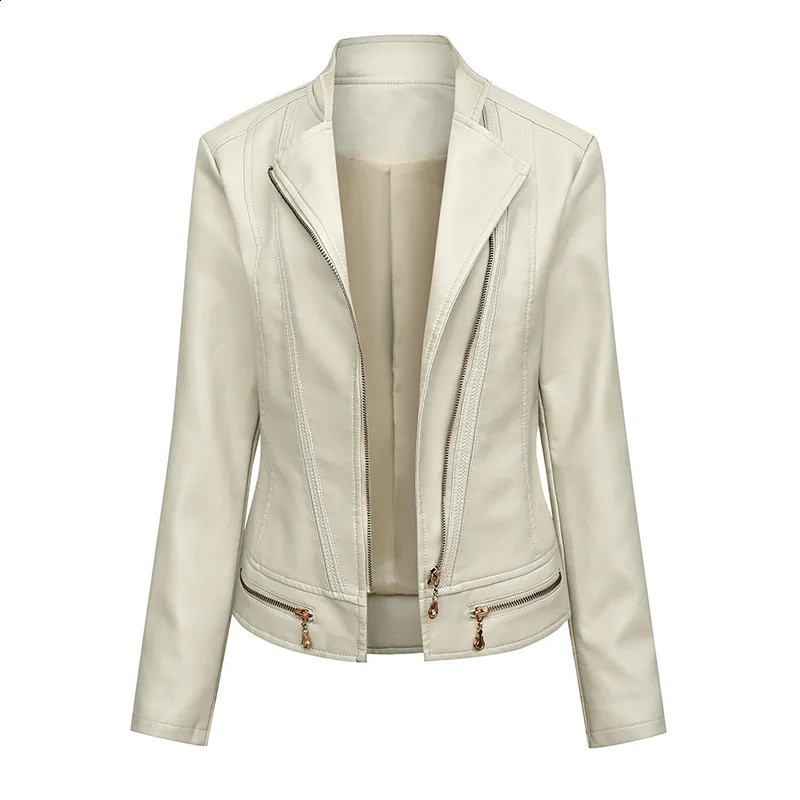Women Korean Casual Version Slim PU Leather Jacket Classic Zipper Short Motorcycle Coat 250319