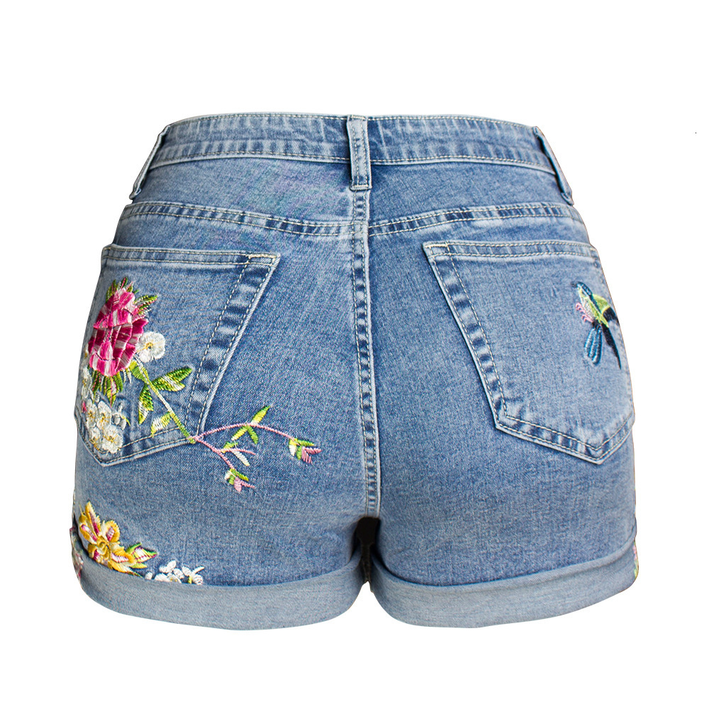 Women's Wide Leg Elastic Super Large 3D Heavy-duty Embroidered Flower Denim Shorts Fashionable And Sexy Hot Pants Women's Shorts