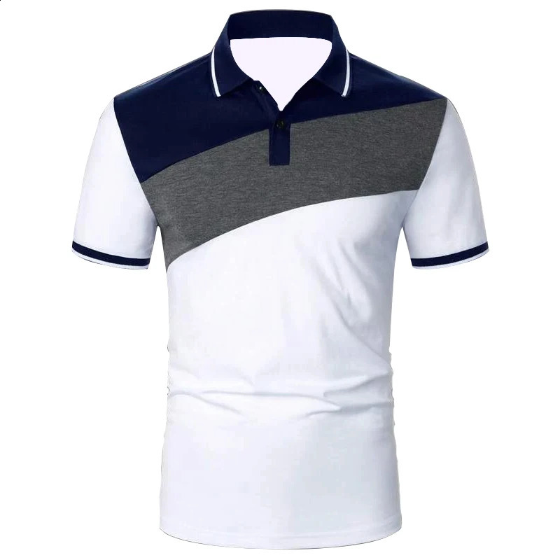 Men Summer Short Sleeve Spell Color Polo Shirt Men Slim Fit Sport Golf Polo Shirt . 250319