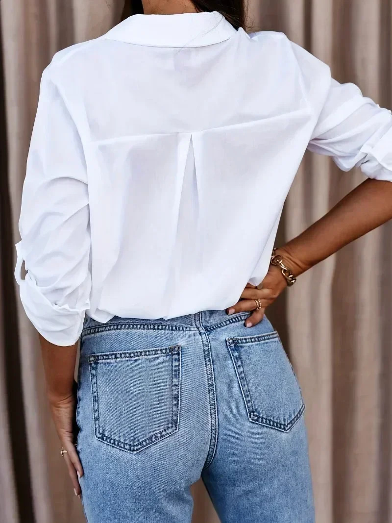 Plus size 1XL8XL womens long sleeved Vneck button up springautumn solid color loose casual shirt 250319