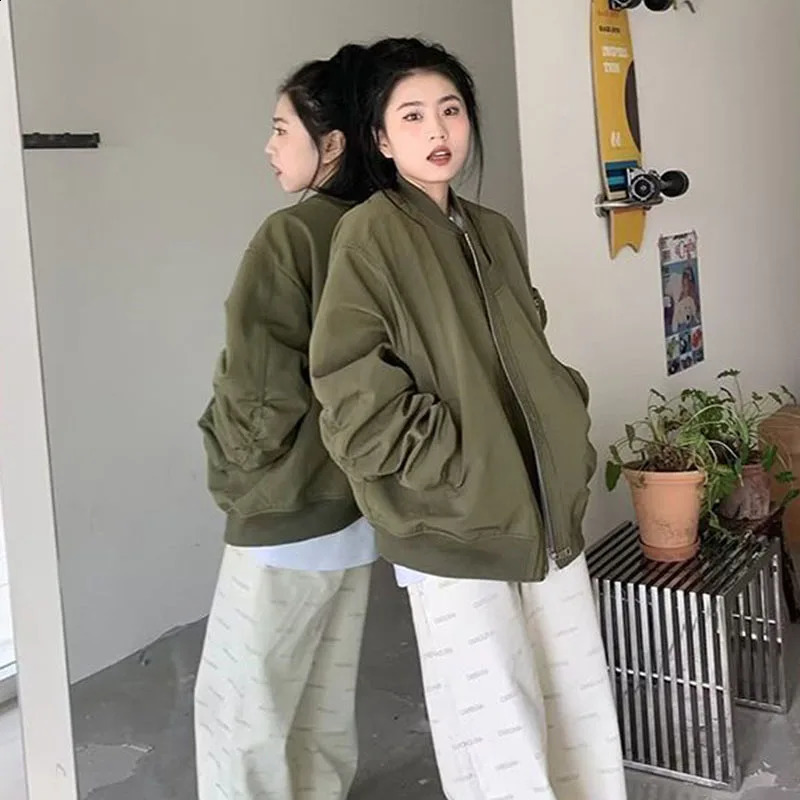 Lucys autumn gray baseball uniform jacket American loose zipper bomber Harajuku streetwear 250319