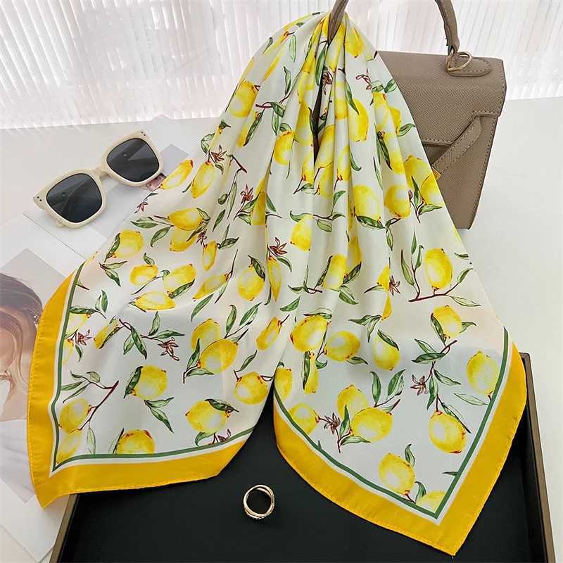 70cm square lemon print w square silk scarf casual elegant thin breathable neck temperature windproof packaging hair clip X250319