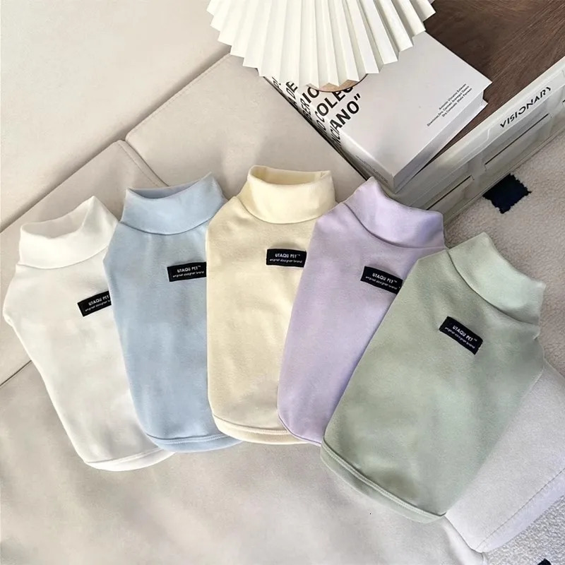 A fashionable solid color dog shirt suitable for small dogs soft dog turtle neck cute cat bottom shirt pet sweater dog supplies 250318