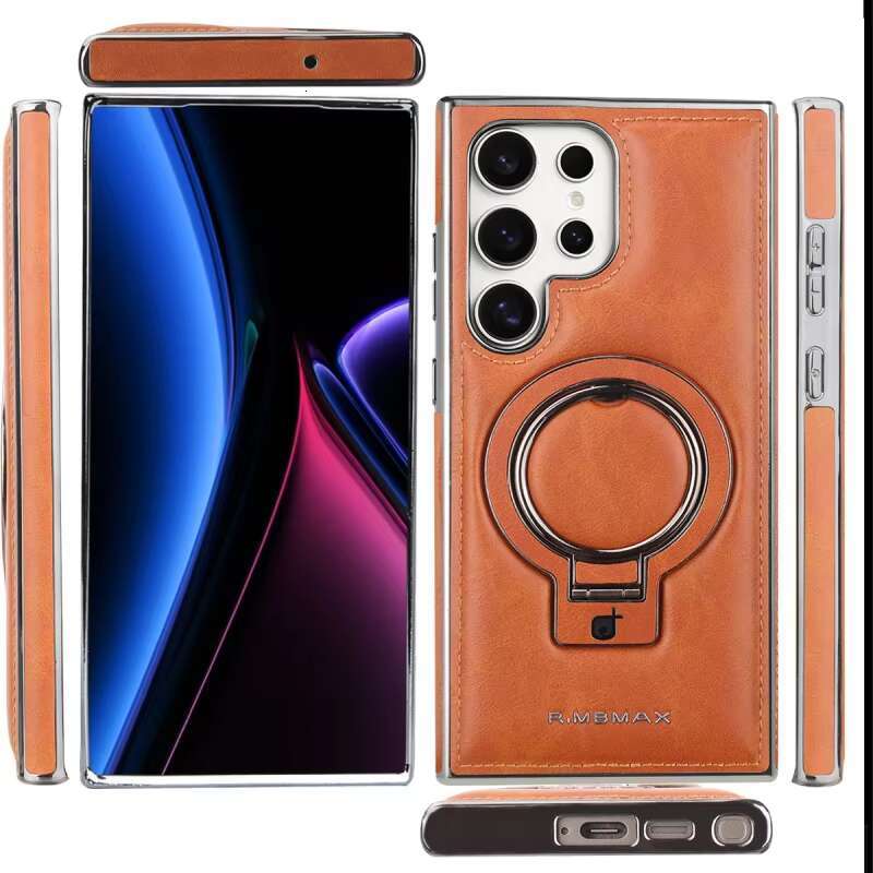 Business PU Leather Magnetic Phone Case for Samsung S23 S24 S25 Ultra Plus With Ring Stand Wireless Charging Shockproof Cover