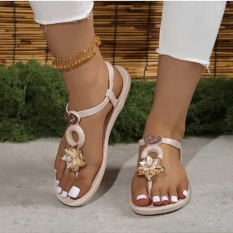 New Arrival Summer New Womens Bohemian Sandals Lightweight Flat Shoes Open Lace Rhinestone Sandals Non Slip Womens Shoes T250318