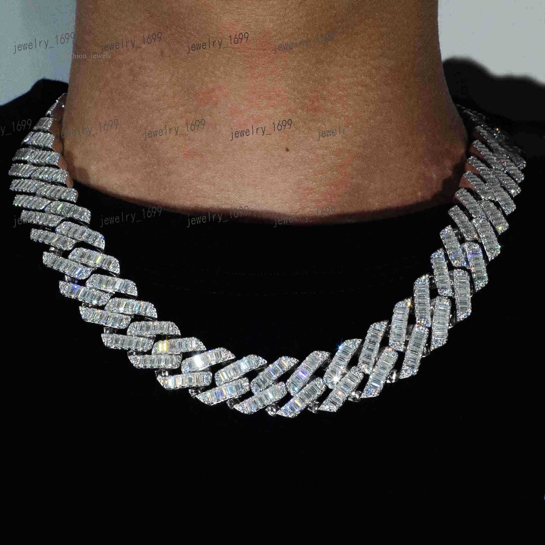 Iced Out Baguette Moissanite Cuban Link Bracelet Chain Men Custom Hip Hop Style 925 Silver VVS Diamonds Necklace Fine Jewelry