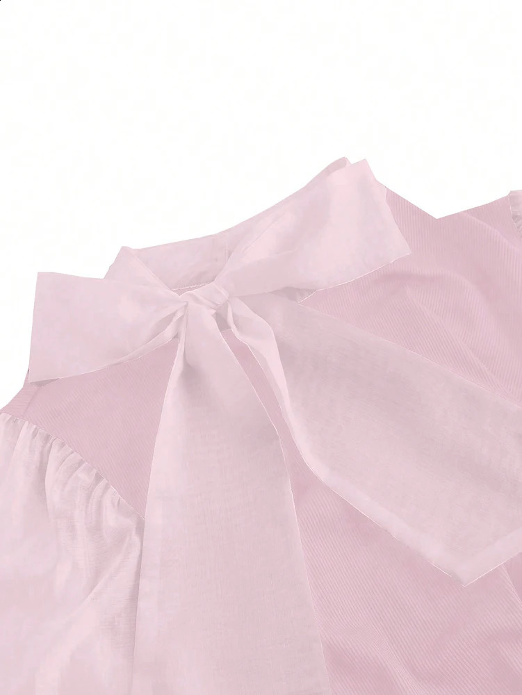 Plus size womens elegant comparison bow long sleeved ALine office shirt business pink black brown spring 250319Z