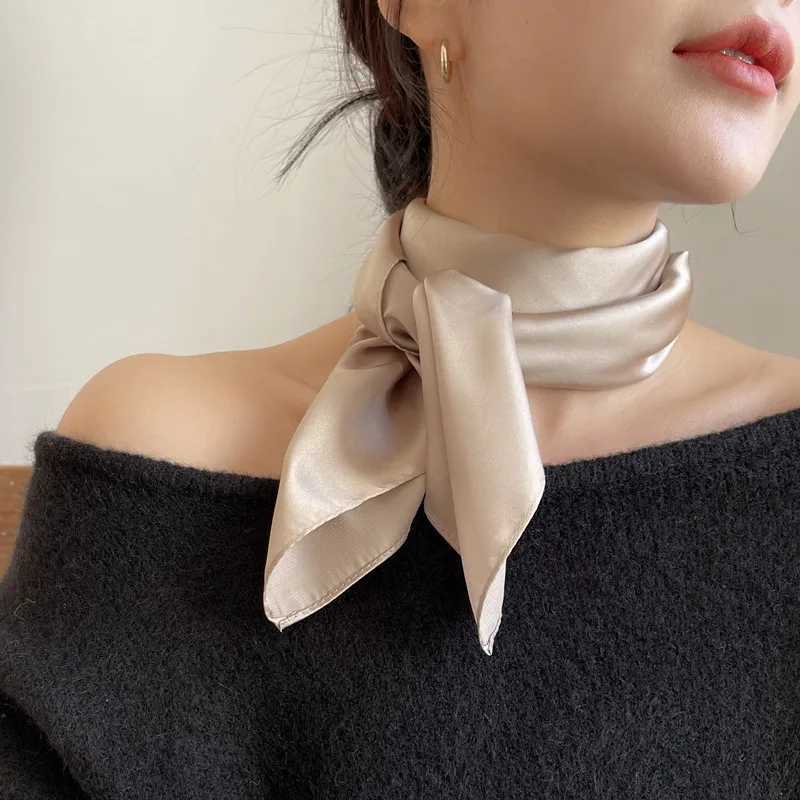 Luxury Solid 70*70cm Silk Square Scarf Wen Soft Satin Hairband Neckerchief Tie Fem band Foard Bag Ribbon Gift X250319