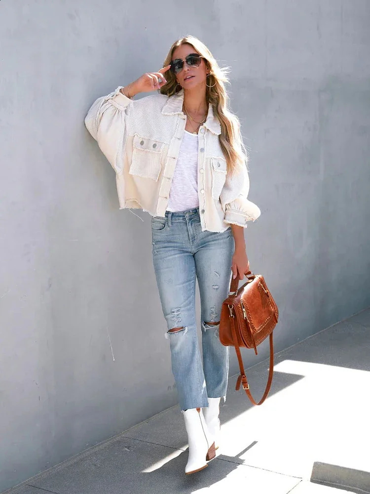 Fitting retro fashion jacket womens clothing pocket tassel womens oversized jacket spring top sales 250317
