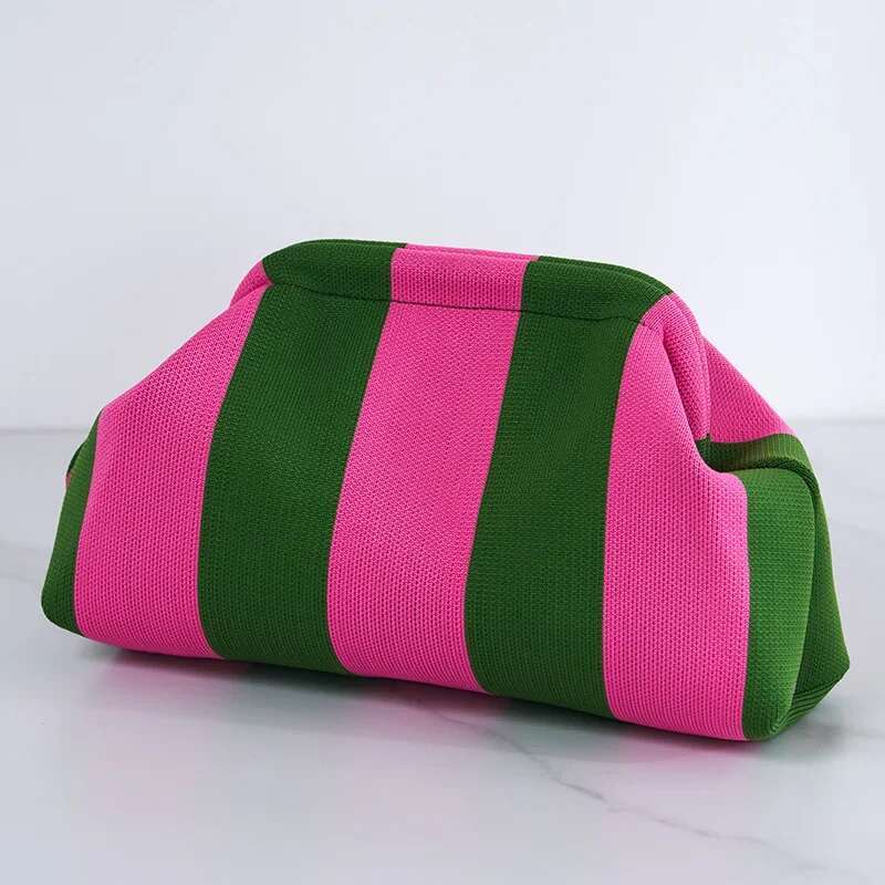 Summer Beach For Women Woven Crochet Handbags Purses Knitting Dumpg Clutch Ruched Cute Cloud Casual Colorblock Bag