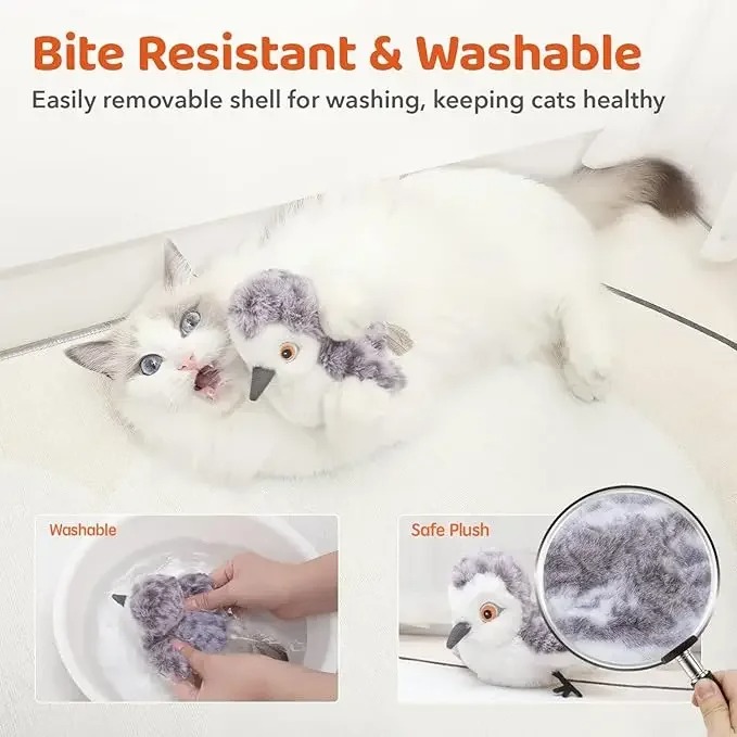 Flapping Bird Cat Toy, Lifelike Bird Chirp Tweet, Touch-Activated Kitten Toy Rechargeable, Interactive Cat Exercise Toys