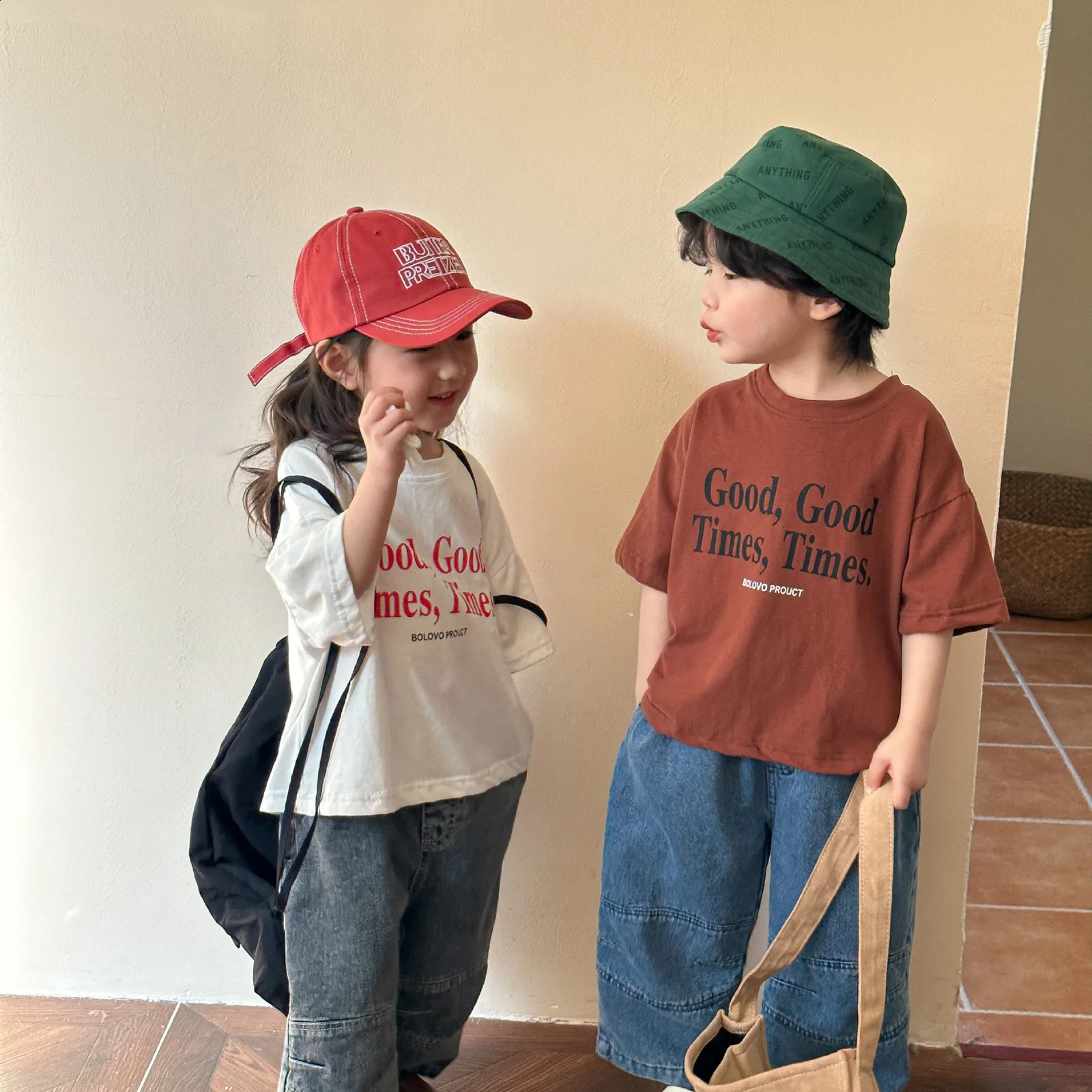 Summer Fashion Loose Girl Children Letter Print T-shirt Boy Baby Cotton Short Sleeve Tees Kid Casual Tops Toddler Clothes 250319