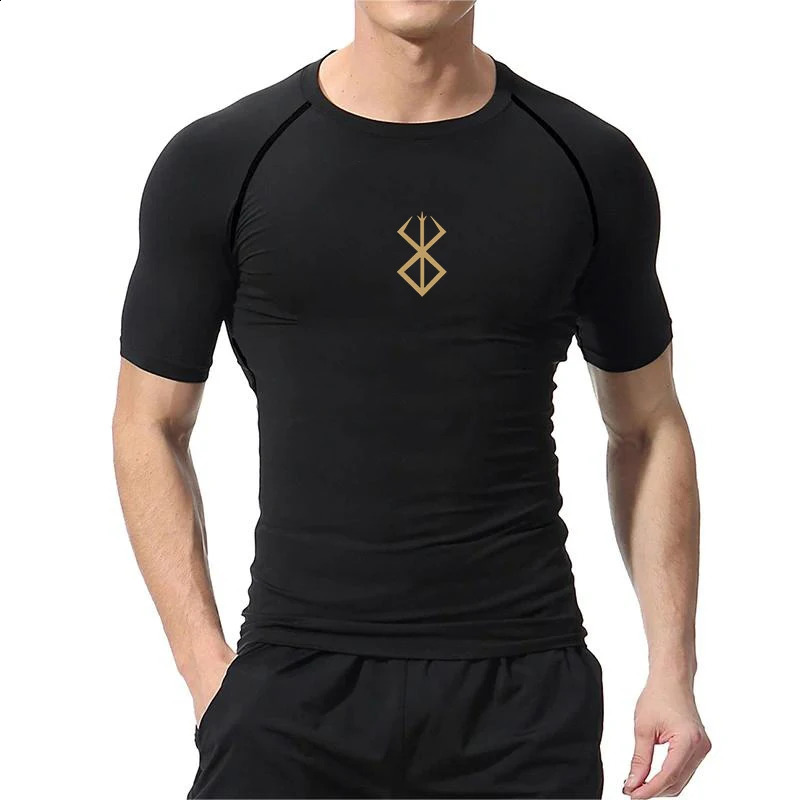 Mens bodybuilding short sleeved compression shirt mens breathable quick drying exercise muscle tight 250319