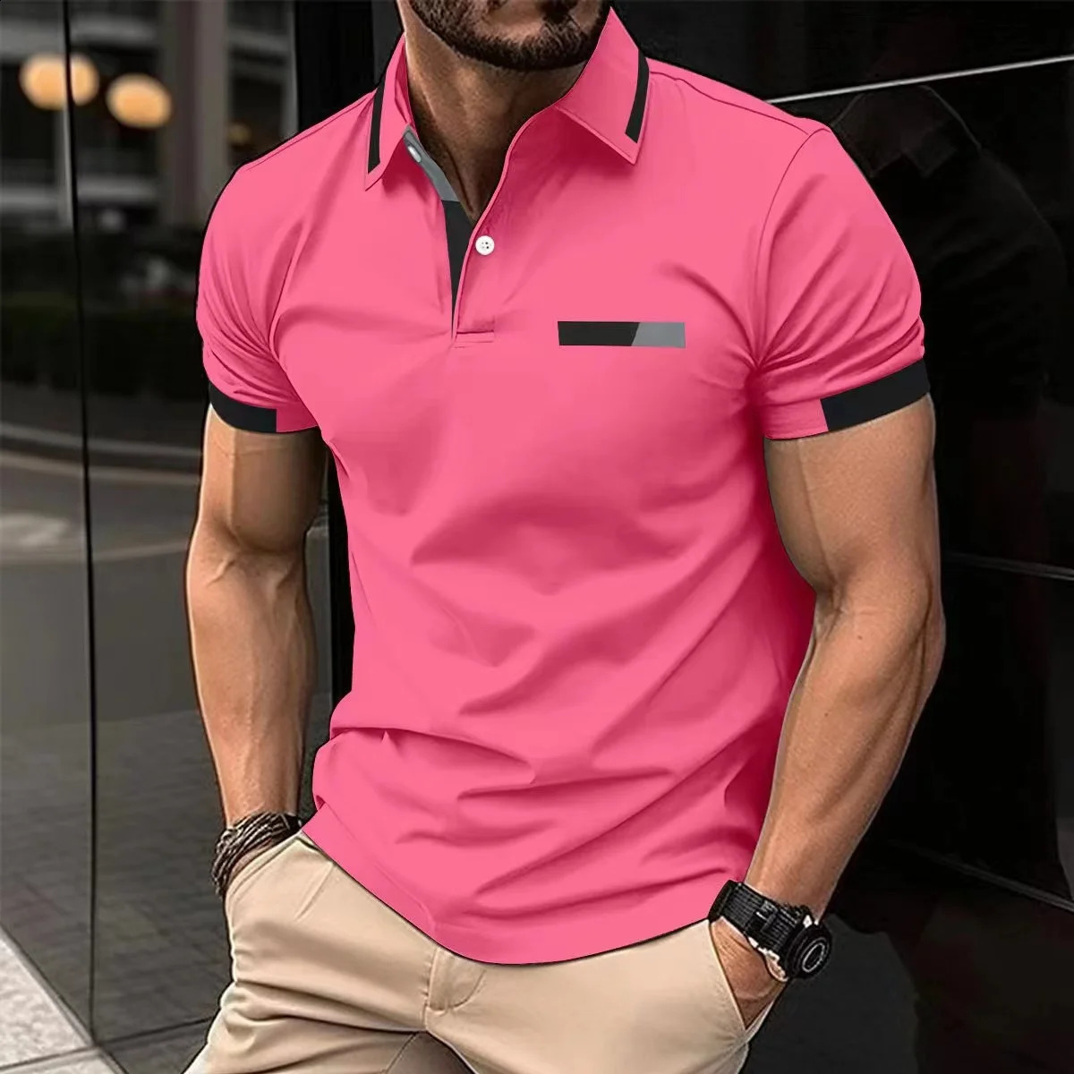 summer mens casual short-sleeved Polo shirt solid color lapel fashion business sports breathable T-shirt top 250319