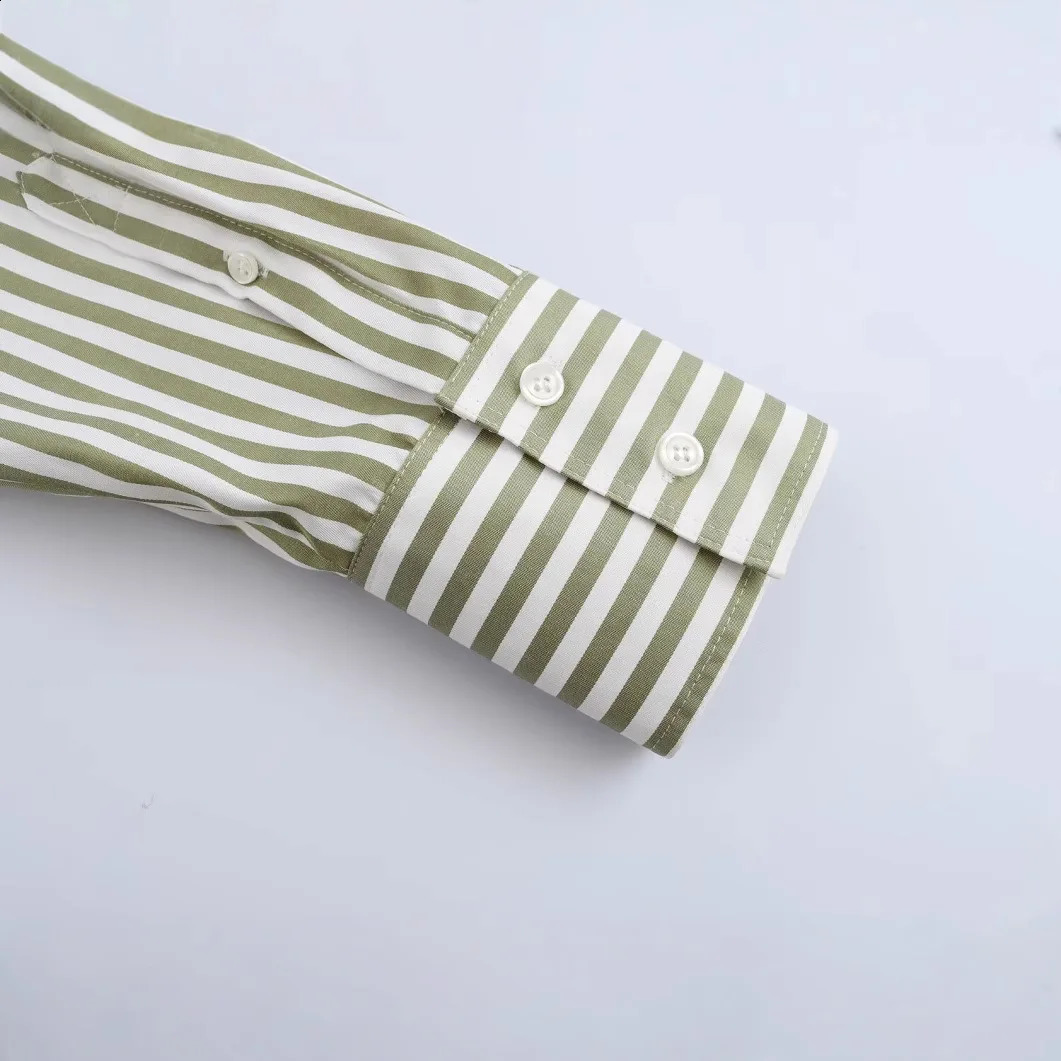 ZBZA Womens Striped Shirt with Collar Long Sleeve Single breasted Basic Top SpringSummer Style Casual Slimming Unique 250319