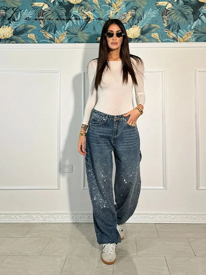 Fashionable Jeans for Women Loose Pocket Versatile Zipper Low Waist Straight Denim Trouser Womens 2025 Spring Street Clothing 250319
