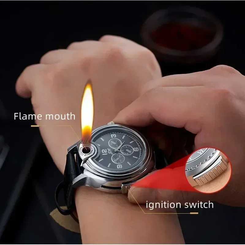 Metal Gas Watch Lighter for Men Portable Rechargeable Gas Lighter Outdoor Windproof Cigarette Lighters Unique Smoking AccessoryC250318