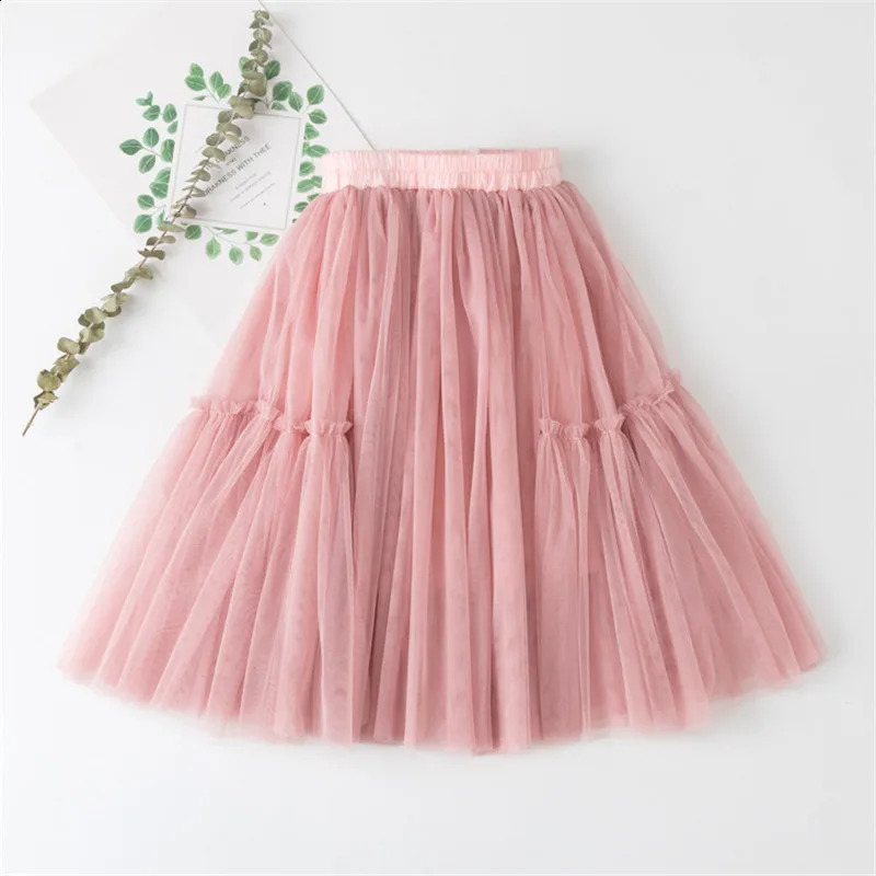 Kids Skirts For Girls Cotton Lace Tutu Pleated Skirt Black Pink Gray Childrens Clothing 4 6 8 10 12Y Pettiskirt Party Clothes 250319