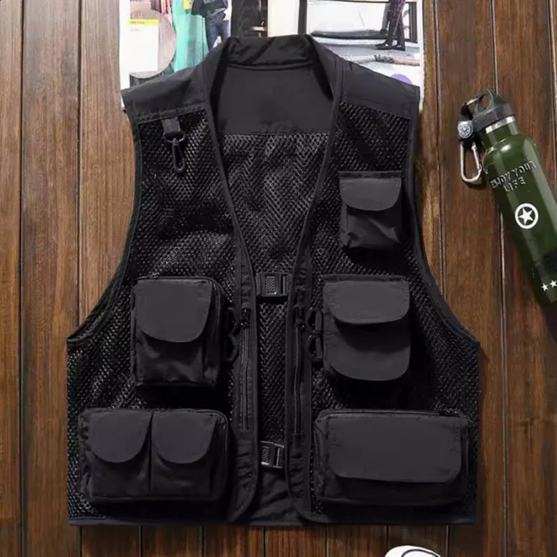 nstyle retro mesh vest spring and autumn casual vertical collar jacket outdoor multipocket looseshouldered overcoat 250319