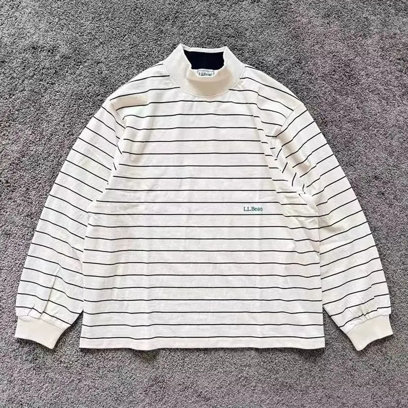 Japanese Versatile Half high Neck Striped Loose Long Sleeves Neutral 250318