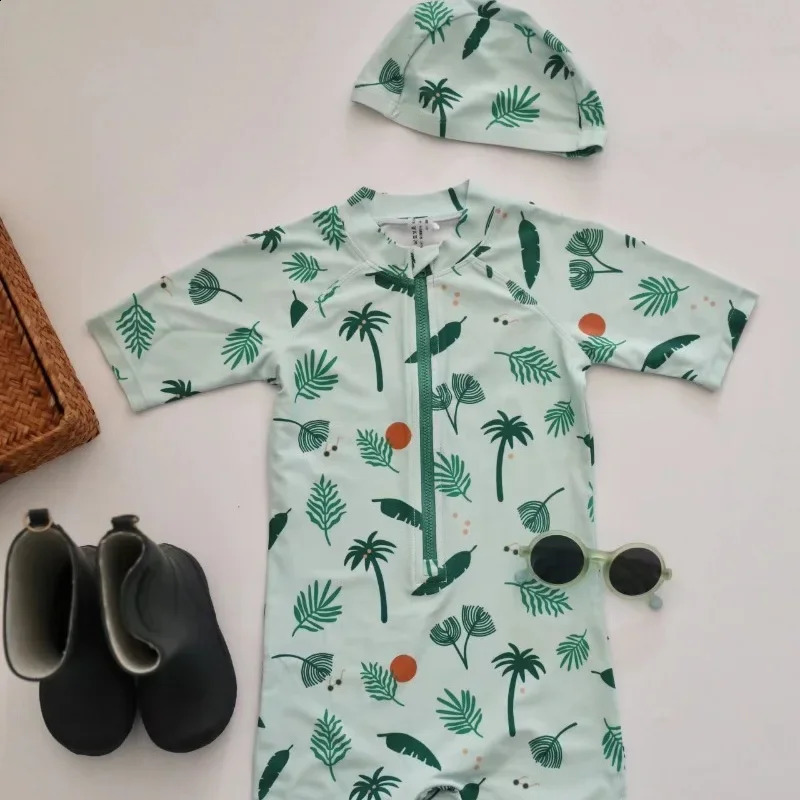INS Childrens One Piece Swimsuit Summer Baby Girl Swimsuit UPF 50Sunscreen Quick Drying Boys Swimwear Beach Kids Clothes 250319