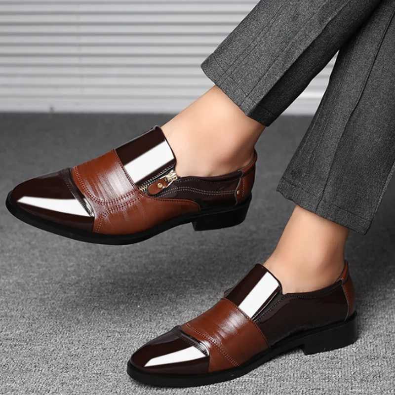 Black patent PU leather shoes sliding mens shoes plus size toe shoes mens elegant business casual shoes wedding shoesXJ250319