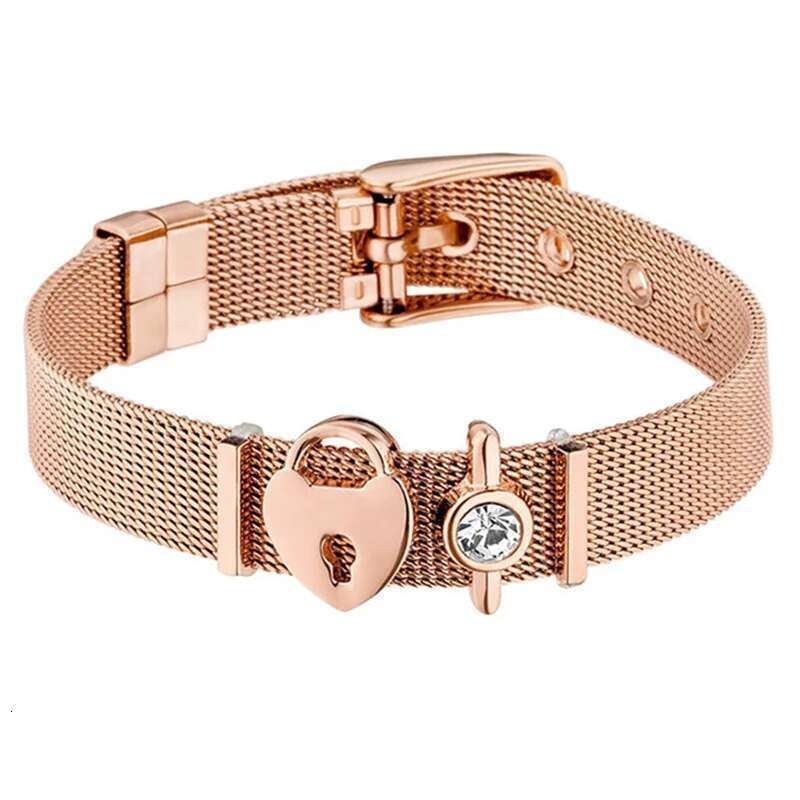 Silver Color Stainless Steel Mesh Bracelet Set Rose Gold Love Lock Beads Bracelet for Woman Girlfriend Fashion Jewelry Gift