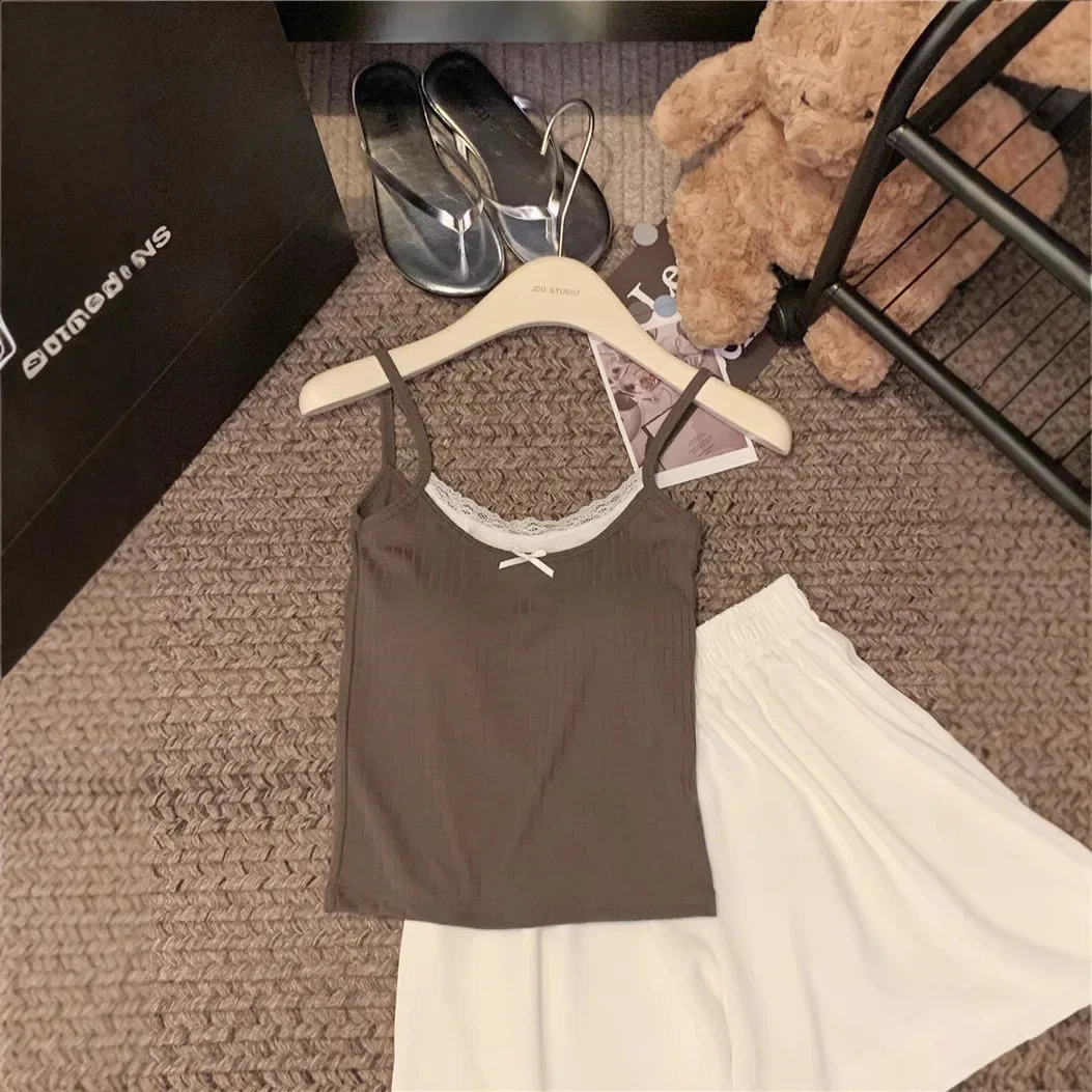 Two piece Illusionlace lace vest and shoulder strap womens summer cotton lined weight loss top with chest cushion 250319